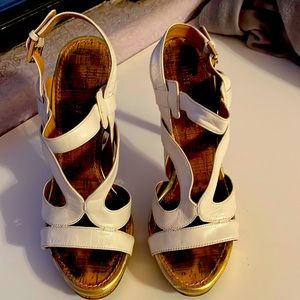 Nine West white leather heels